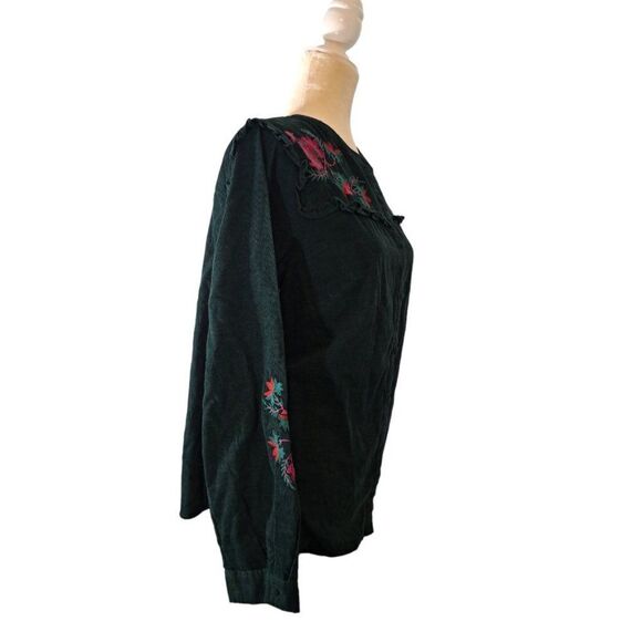 Monsoon Women's Long Sleeves Forest Green Embroidered Top Corduroy sz Medium - Picture 4 of 9